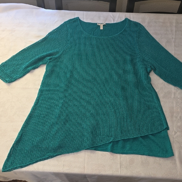 Eileen Fisher Tops - 🌸Eileen‎ Fisher Turquoise Knit Top 1X